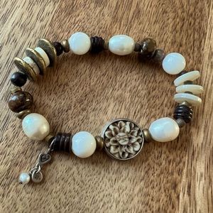 Silpada Wood, Shell, Brass, Sterling Bracelet